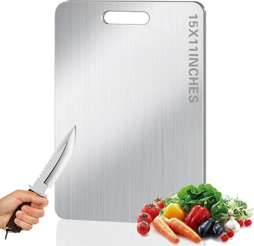 Tabla de Cortar de Titanio para Cocina, Tabla de Cortar Antiadherente de Acero Inoxidable, Tabla de Titanio de Grado Alimenticio de Doble Cara