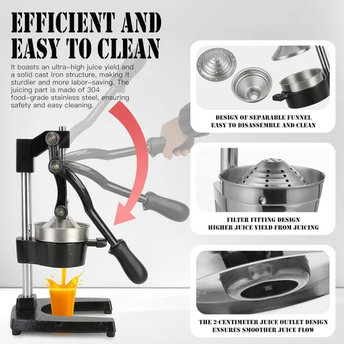 Miniatura 7 de Exprimidor de hierro fundido – Exprimidor manual de cítricos resistente, prensa profesional de naranja, exprimidor de limón de acero inoxidable