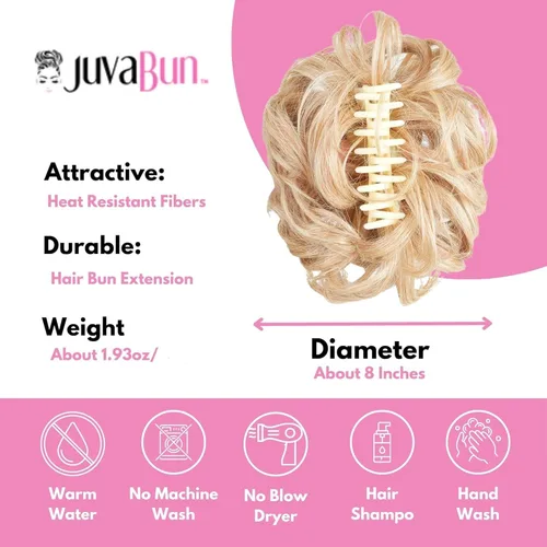 Miniatura 3 de Juvabun Moño desordenado con clip de garra, rubio playa, piezas de cabello para mujer, extensiones onduladas y rizadas en moño, extensión de cabello