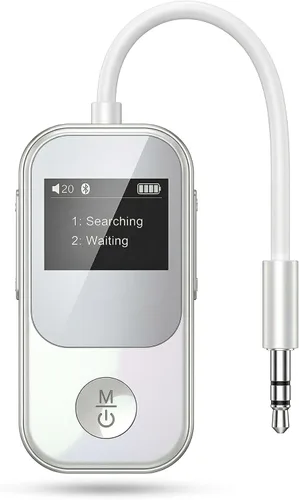 XENUS Transmisor Bluetooth 5.3 receptor con pantalla OLED | Conexión dual y baja latencia | Adaptador Bluetooth auxiliar inalámbrico para TV, avión,