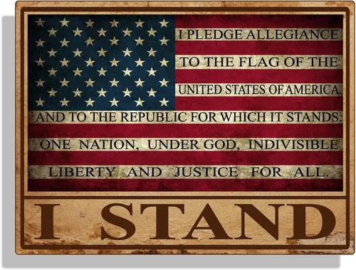 Calcomanía con la bandera rústica con texto en inglés "I Stand USA" (Promesa de lealtad de lealtad para coche, camión, taza, laptop,