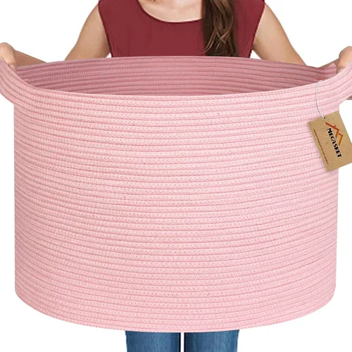 Miniatura 19 de MEGASKET Cesta grande de manta negra, 22 x 22 x 14 pulgadas, contenedor de cuerda tejida para almacenamiento, caja de almacenamiento de juguetes