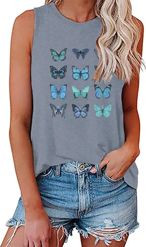 Miniatura 2 de Plus Size Leather Duster Ladies Summer Casual Round Neck Sleeveless Solid Color Butterfly Print Little Girls