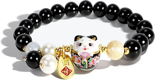 Miniatura 10 de Pulsera de gato de la suerte Feng Shui, joyería de buena suerte para mujer, protección de riqueza y fortuna, pulseras de cristal de piedras