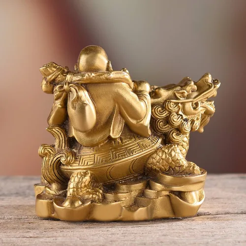 Miniatura 5 de BRASSTAR 3.3 "(H) Ruyi Buda riendo y tortuga riqueza buena fortuna salud Buda estatua para decoración de oficina en casa TQZDPT72