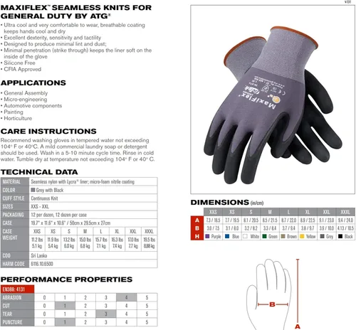 Miniatura 4 de MaxiFlex Guantes de nailon de punto sin costuras con capa de nitrilo y agarre de micro espuma en la palma y los dedos resistencia al corte