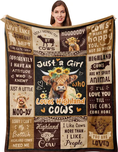 Manta de Vaca Highland, Regalos de Vaca Highland para Mujeres, Regalos de Vaca para Mujeres para Cumpleaños/Navidad Manta Suave de Tiro 40"x50"
