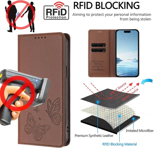 Miniatura 87 de Butterfly Embossed Leather Wallet Flip Case for Motorola Moto E22i 4G, Magnetic Closure, RFID Blocking Cover, Card Holder Black.