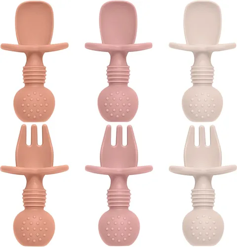 Miniatura 9 de Eascrozn Juego de Cucharas y Tenedores de Alimentación para Bebés, Paquete de 6 Utensilios de Silicona para Niños Pequeños de Primera Etapa