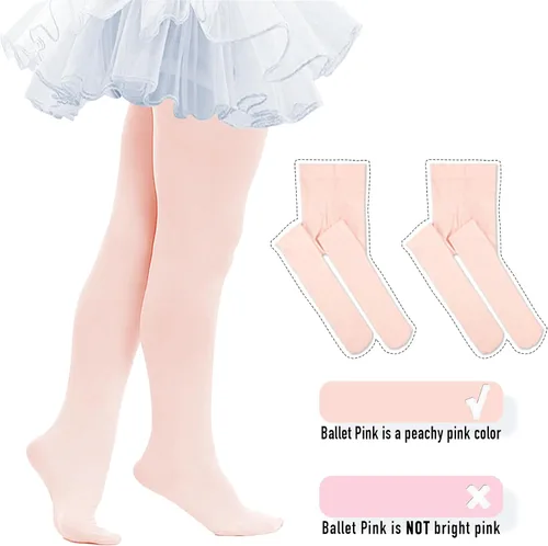 Miniatura 2 de THMEVOK Mallas de ballet para niñas, ultra suaves, mallas elásticas con pies para niñas pequeñas, medias cálidas