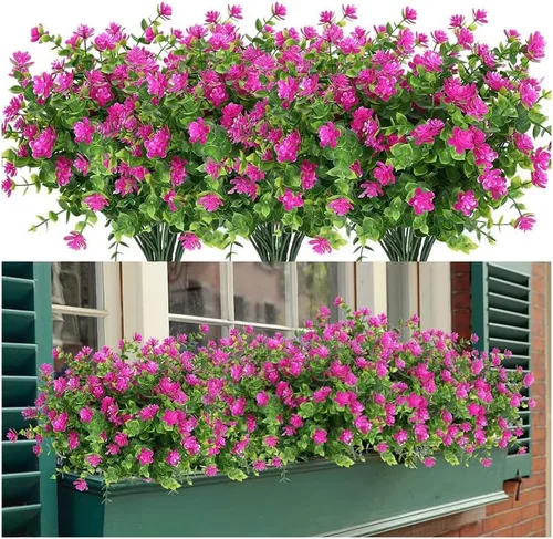 Miniatura 6 de Flores artificiales para exteriores, flores sintéticas para macetas de exterior, flores exteriores que se ven reales (14 unidades, naranja)