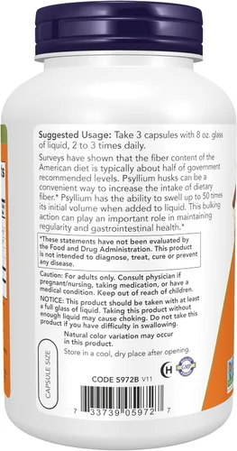 Miniatura 3 de Now Foods Psyllium Husk Cápsulas 0.02 oz, 5972, 1, 1