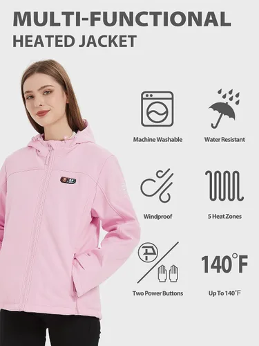 Miniatura 3 de PTAHDUS Chaqueta térmica para mujer con batería de 7,4 V, con bolsillo calentador de manos