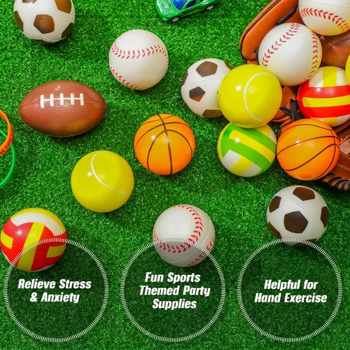 Miniatura 2 de HyDren 72 pelotas deportivas para el estrés, mini pelota deportiva de espuma, incluye bolsa de almacenamiento, baloncesto, fútbol, fútbol, tenis