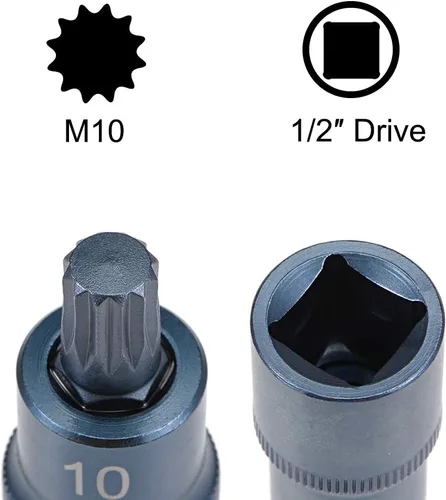 Miniatura 3 de uxcell 1/2" Drive x M10 (0.394 in) Triple Square Spline Bit Socket, S2 Brocas de acero, enchufes CR-V de 2" de longitud (solo para uso manual)
