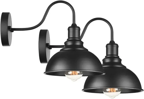 Miniatura 8 de YeLEEiNO Lámparas de pared, aplique de pared negro, iluminación de granero, lámpara de pared industrial vintage de granja E26, lámpara de pared LED