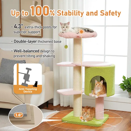 Miniatura 2 de MUTTROS Árbol para gatos de flores rosas de 50 pulgadas para gatos grandes y pesados, torre Maine Coon para gatos con postes rascadores extra