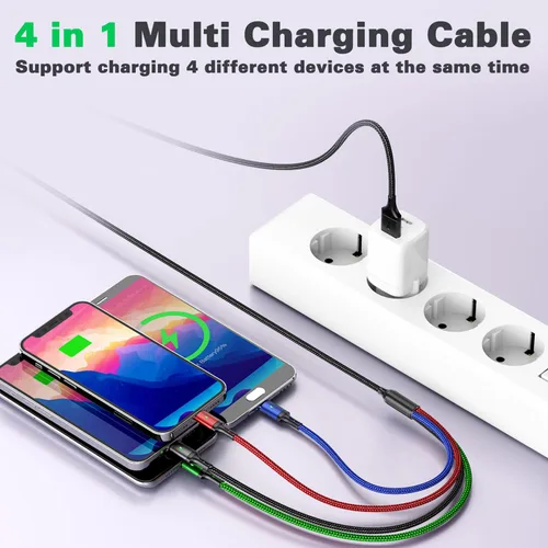Miniatura 3 de Cable de carga múltiple, paquete de 2 cables de carga múltiple de 10 pies, cable de carga múltiple 4 en 1, cable de carga universal