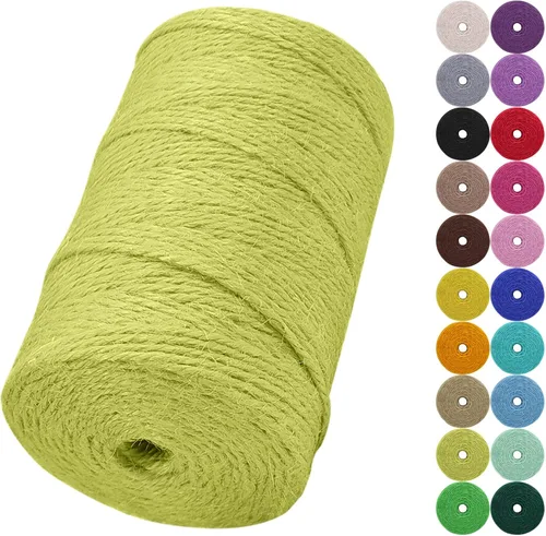 Miniatura 28 de Cuerda de yute natural de 0.079 pulgadas y 328 pies para manualidades, cuerda de yute de colores de 3 capas para envoltura de regalos, jardinería