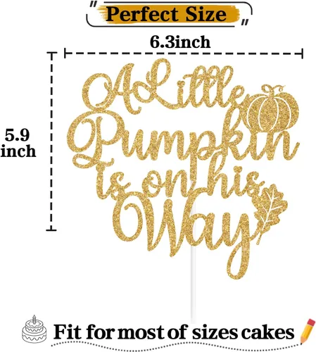 Miniatura 2 de Decoración para tartas con purpurina dorada "A Little Pumpkin is on His Way", calabaza Oh Boy/A Little Pumpkin is on the Way, decoración de fiesta