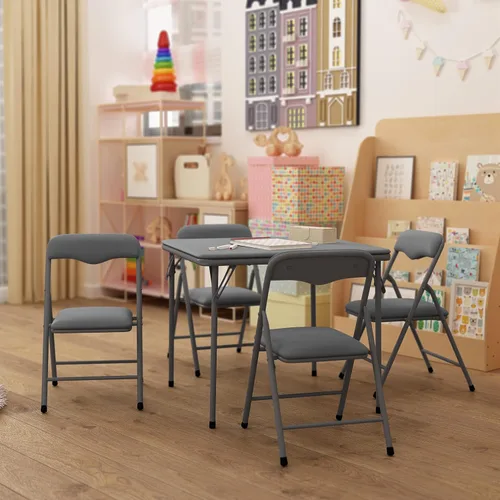 Miniatura 11 de HBCY Creations Juego de mesa y sillas plegables para niños de 5 piezas, diseño negro, ligero y portátil, función de bloqueo de seguridad, asientos