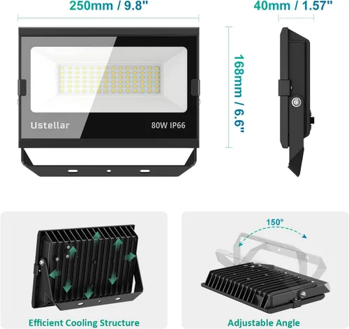 Miniatura 5 de USTELLAR Paquete de 3 luces LED de 80 W para exteriores, cableadas, brillantes, 800 W, equivalente a 24000 lúmenes, luz de seguridad, lámpara