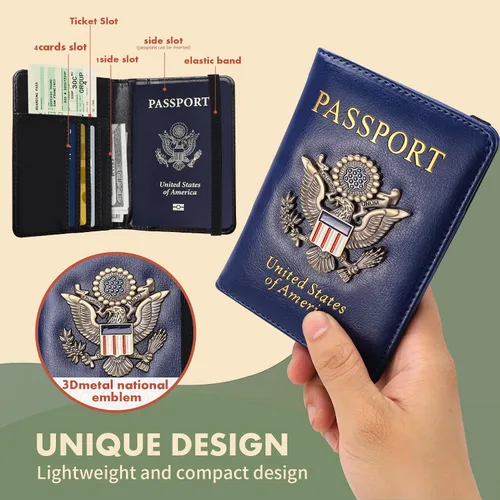 Miniatura 2 de Funda para pasaporte, cartera de viaje con bloqueo RFID, carteras para pasaporte, organización de pasaporte familiar, funda personalizada