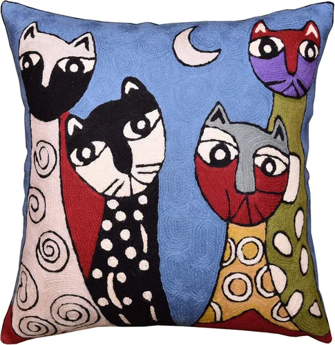 Miniatura 3 de Picasso - Funda de almohada de gato morado, almohada bordada a mano, cojín abstracto de gato, cara de gato en almohada, almohadas decorativas