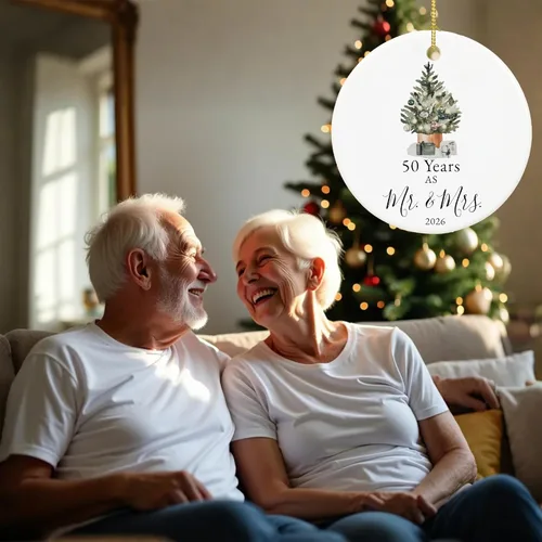 Miniatura 3 de Adorno de 50 aniversario para padres, parejas, 50 aniversario de boda para 50 años como regalos de señor y señora, recuerdo de cerámica 50