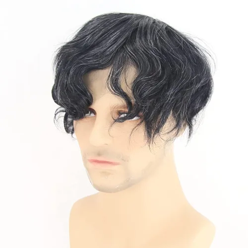 Miniatura 9 de Zigzag Toupee gris para hombre, cabello humano de 8 x 10 pulgadas, 1B mezclado, 80% gris, extensión de repuesto fina 1B Mix 80% Gris