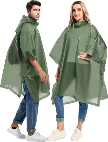 Miniatura 69 de Paquete de 2 ponchos de lluvia para adultos, reutilizables, impermeables, de supervivencia, emergencia, resistente, con capucha con cordón