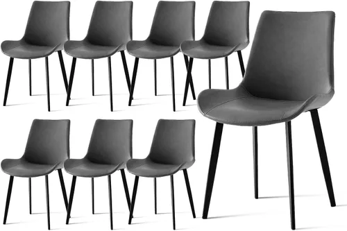 Miniatura 23 de Juego de 4 sillas de comedor, modernas sillas de comedor tapizadas de piel sintética con patas de metal resistentes y respaldo cómodo, sillas Marrón