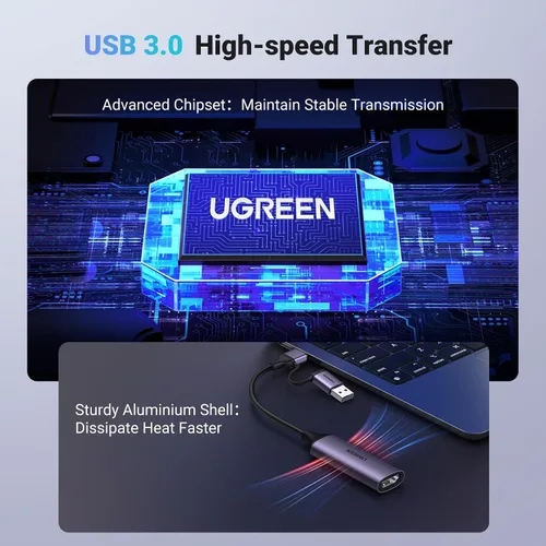 Miniatura 3 de UGREEN Tarjeta de captura USB 2.0 4K HDMI a USB C para transmisión, tarjeta de captura de video Full HD 1080P 60FPS para grabación