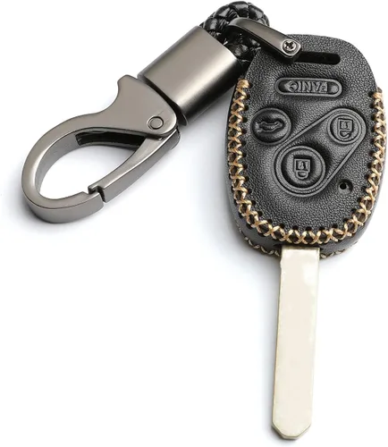 Miniatura 8 de Cuero para Honda Accord Crosstour CR-V Civic Pilot Element Soporte de llave de 4 botones Funda para llavero Cadena (Marrón)