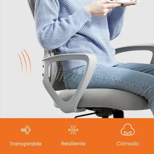 Miniatura 8 de Silla ejecutiva de oficina Sweetcrispy para gerente, ergonómica de malla ajustable, con respaldo medio giratorio y soporte lumbar cómodo, brazos Gris