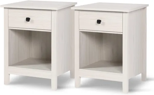 Miniatura 13 de LTMEUTY Juego de 2 mesitas de noche de madera con cajones para mesita de noche de dormitorio, mesita de noche alta con un cajón y armario abierto