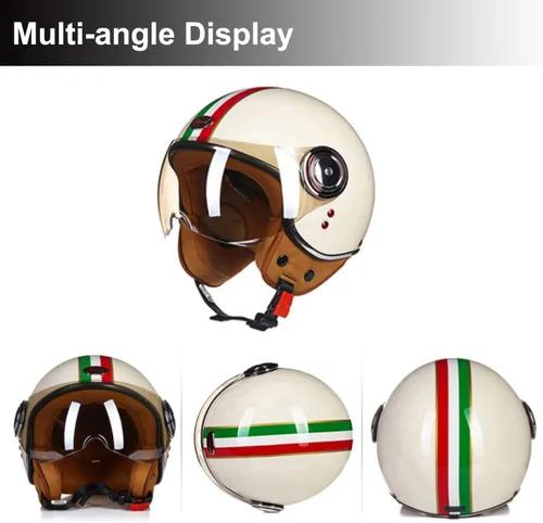 Miniatura 2 de Casco de motocicleta aprobado por el DOT, casco retro 3/4 de cara abierta con visera, casco vintage para scooter para mujeres y hombres adultos