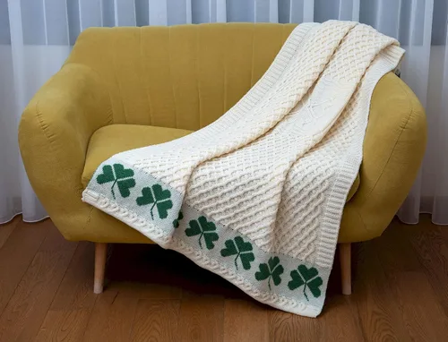 Miniatura 2 de SAOL Manta Aran de trébol irlandés, 100% lana merina, patrón de panal de abeja, natural, 40 x 60 pulgadas, 39.4 in x 59.1 in