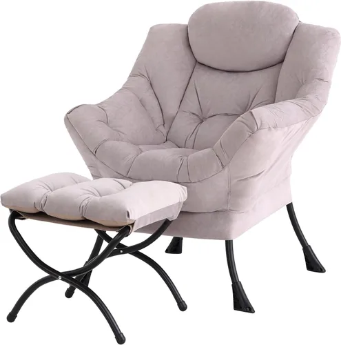 Tiita - Sillón reclinable con otomana, grande, moderno, silla de ocio, de lectura, con reposapiés, para dormitorio, sala de estar, dormitorios, Gris