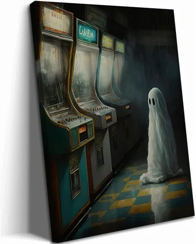Miniatura 13 de Obras de arte en lienzo de fantasmas de Halloween para baño, decoración de pared con fantasmas de terror y lindo gato negro en la bañera, pinturas