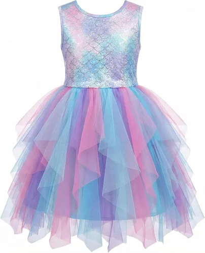 Miniatura 8 de VIKITA Vestido tutú para niñas pequeñas, falda de princesa de tul de sirena, traje de fiesta de cumpleaños de verano para niñas pequeñas de 3 a 8