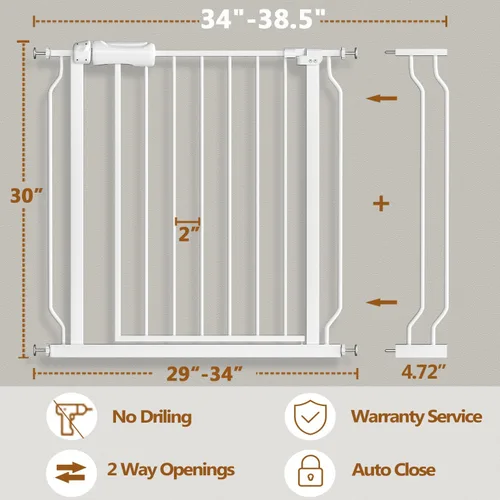 Miniatura 2 de Fairy Baby Puerta de bebé para puertas, escaleras, pasillo, 34-38.5 pulgadas de ancho, puertas para niños con kit de extensión montado a presión