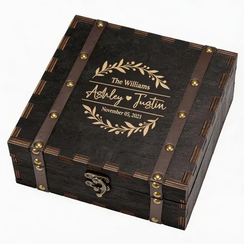 AW BRIDAL Caja de recuerdos de boda negra personalizada, cajas de memoria de madera con tapas, regalos de despedida de soltera para novia, regalo de