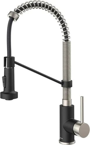 Miniatura 16 de KRAUS Bolden - Grifo de cocina de estilo comercial con mango individual de dos funciones desplegable en bronce champán antiguo libre de manchas
