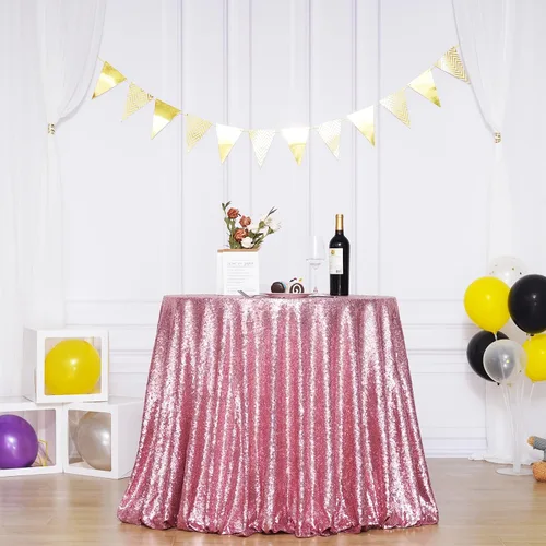 Miniatura 9 de Mantel de lentejuelas plateadas, mantel rectangular de 50 x 102 pulgadas, mantel rectangular de lentejuelas y tela satinada para fiestas, bodas