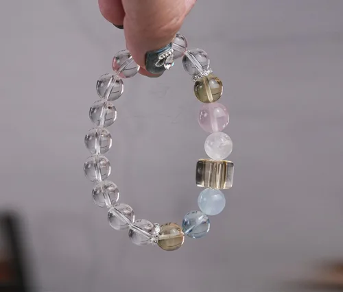 Miniatura 38 de Precious Gemstone Natural Crystal Healing Bracelet, Rutilated Quartz, Moonstone, Quartz Handmade Original Design Bracelet