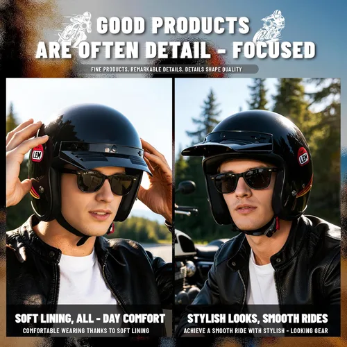 Miniatura 8 de LEM Medio casco de motocicleta, para hombres y mujeres, casco de motocicleta y scooter certificado DOT, estilo vintage para montar en crucero
