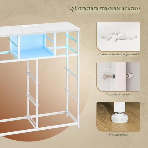 Miniatura 8 de Cómoda blanca para dormitorio con estación de carga y luces LED, 10 cajones de tela con estantes abiertos, cómoda resistente organizador de Blanco