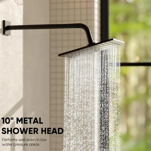 Miniatura 4 de Esnbia Sistema de ducha termostático negro, juego de grifo de ducha de metal con cabezal de ducha de lluvia de 10 pulgadas, cabezales de ducha