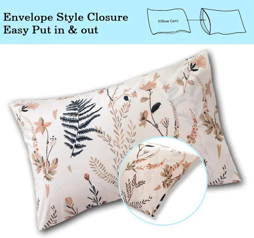 Miniatura 6 de JSD Juego de sábanas de microfibra con estampado floral otoñal, 6 piezas, suave, bohemio, con patrón de helechos botánicos, bolsillo extra profundo